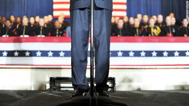 Romney addresses Friday's rally at the Valley Forge Military Academy and College.