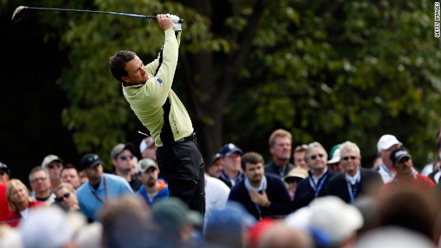 Team Europe's Graeme McDowell drives off the 15th tee Friday.