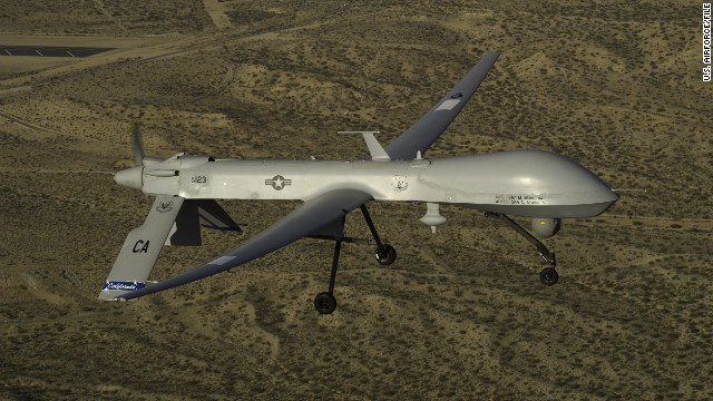 A U.S. Air Force MQ-1 Predator UAV assigned to the California Air National Guard's 163rd Reconnaissance Wing flies near the Southern California Logistics Airport in Victorville, California, on January 7, 2012.