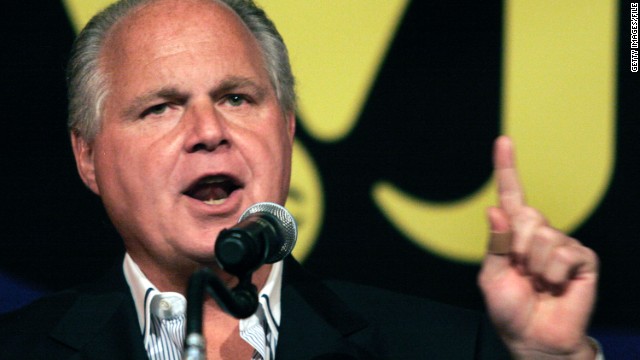 Rush Limbaugh, conservative and influential radio talk show host, makes a point.