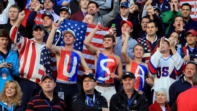 USA fans cheer on the first tee on Saturday.