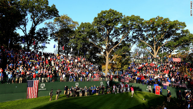 Graeme McDowell of Europe hits his tee shot on the first hole on Saturday.