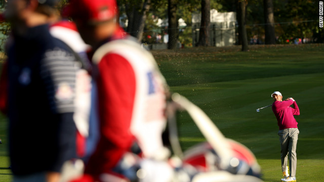 Sergio Garcia of Europe hits the second shot on the third hole on Saturday.