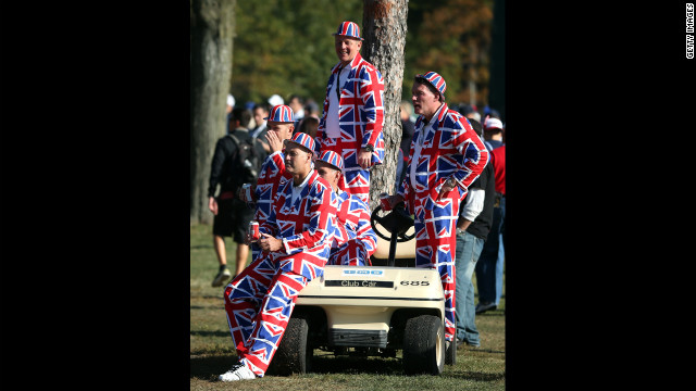 European fans watch the play from a golf cart during day two.