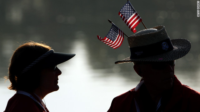 Two U.S. fans watch the competition on Saturday.