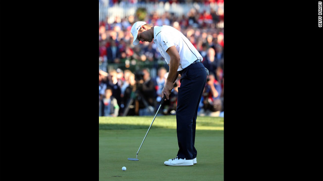 Martin Kaymer putts on the final hole Sunday to secure Europe's win.