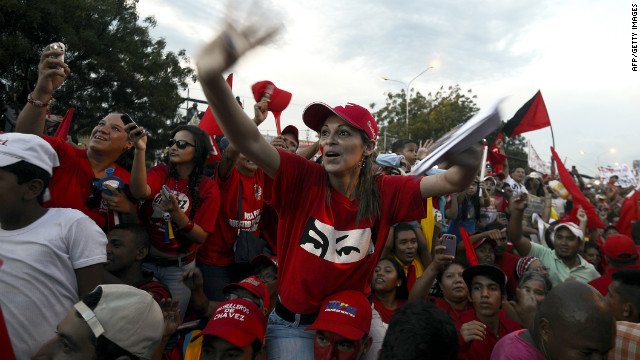 Supporters of Venezuela's current president cheer during a campaign rally in Barquisimeto on Tuesday.