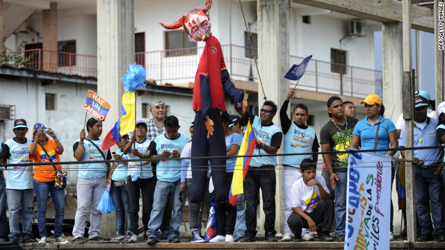 Capriles supporters attend a campaign rally in Puerto Ayacucho on Monday.