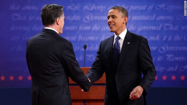 Obama and Romney shake hands Wednesday night.