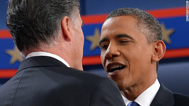 Obama greets Romney on Wednesday.