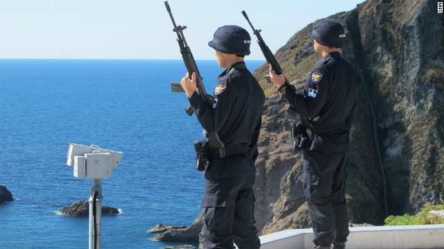 South Korean police watch over the rocky outcrop located between the Korean peninsula and Japan. The head of the Dokdo guards, Lee Gwang-seup says, "Japan wants to take our land by force. This has been our land since ancient times and we have to protect it." Japan calls the islands Takeshima.