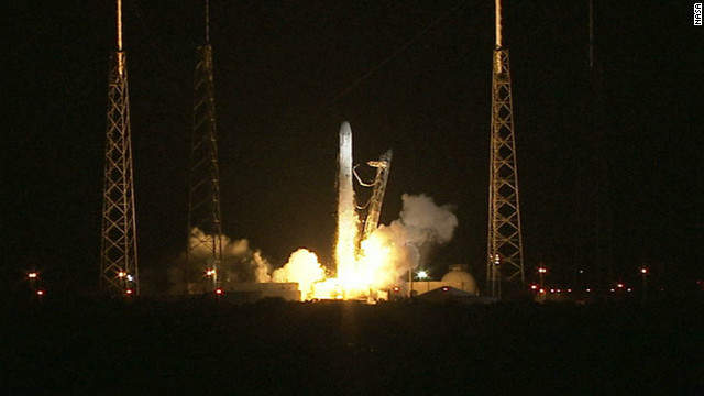 The SpaceX rocket lifts off Sunday, October 7, marking the first commercial flight to the International Space Station. It was the first of a dozen NASA-contracted flights to resupply the station.