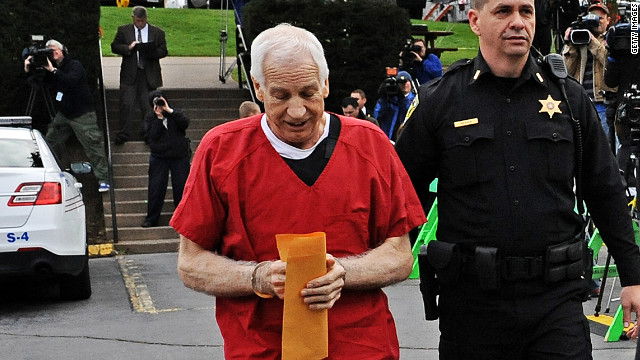 Former Penn State assistant football coach Jerry Sandusky was sentenced Tuesday to at least 30 years in prison.