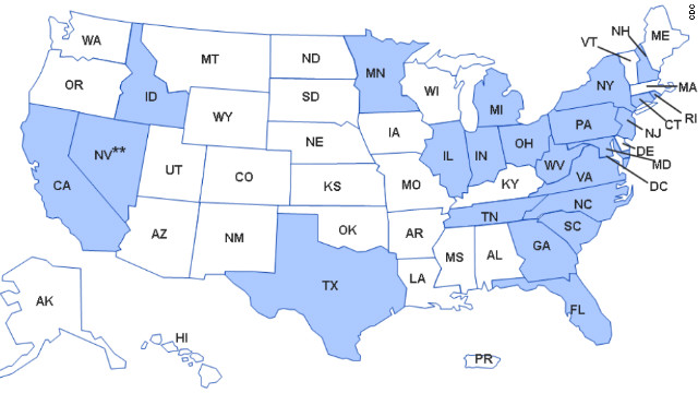 This map from the CDC shows the states with healthcare facilities that received the possibly contaminated steroid.