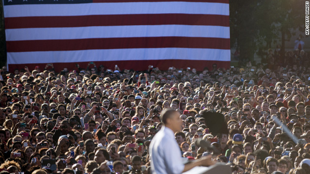 President Barack Obama addresses supporters during a campaign event at The Ohio State University on Tuesday.