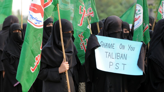 Pakistani activists take part in a protest against the Taliban in Islamabad on October 14, 2012.