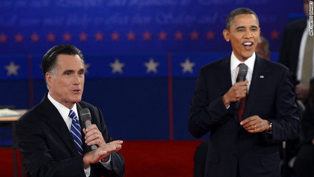 Republican presidential nominee Mitt Romney and U.S. President Barack Obama debate.