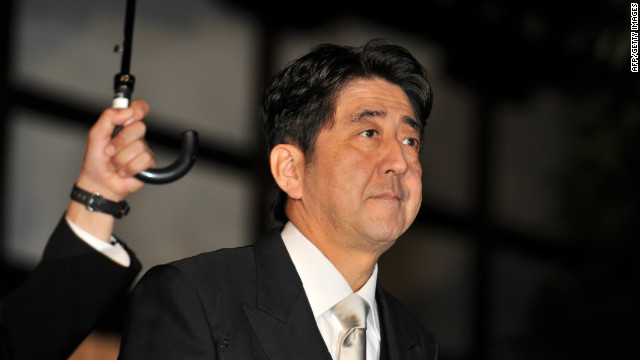 Liberal Democratic Party leader Shinzo Abe leaves the controversial Yasukuni Shrine in Tokyo on Wednesday.