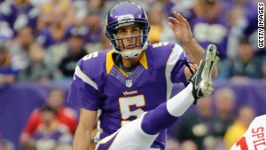 Chris Kluwe, #5 of the Minnesota Vikings, punts the ball during a game against the San Francisco 49ers.