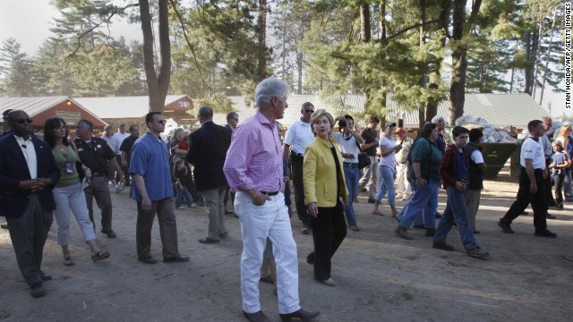 Hillary and Bill Clinton pay a visit to the 92nd Annual Hopkinton State Fair on September 2, 2007, in Contoocook, New Hampshire.