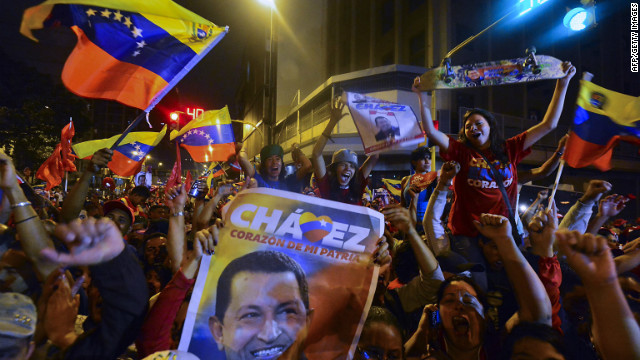 The two countries have had a contentious relationship for years, but in 2012 they have something in common -- a general election. Chavez recently won a third consecutive term as president of Venezuela. Here, supporters celebrate after receiving news of his victory in Caracas on October 7.