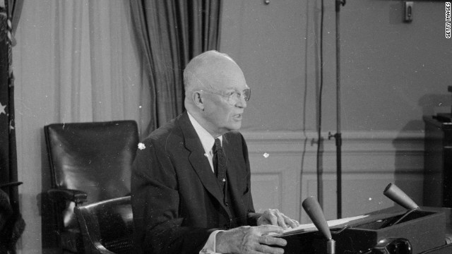  President Dwight D. Eisenhower addresses the nation on U.S. intervention in Formosa (now Taiwan), in 1958.