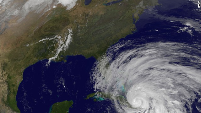 A satellite view shows Hurricane Sandy's position on Wednesday.