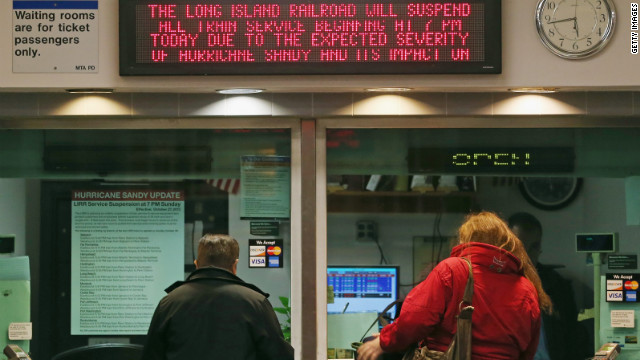 With Hurricane Sandy approaching, the Long Island Railroad announced the suspension of service at 7 p.m. Sunday in Hicksville, New York.