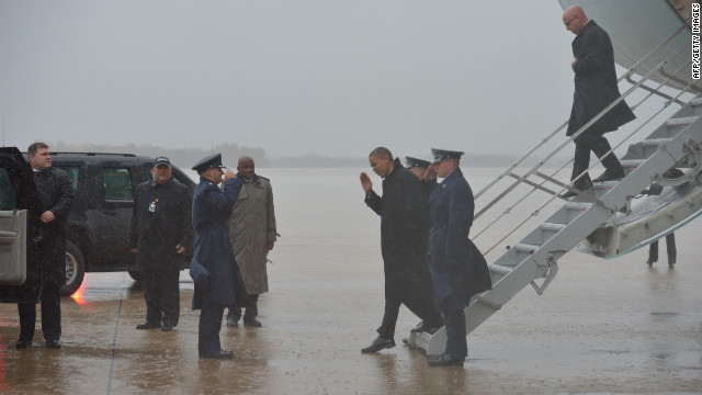Obama steps off Air Force One on Monday after arriving at Andrews Air Force Base. 
