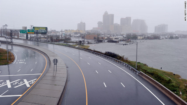 A road leading to casinos in Atlantic City is empty before the hurricane makes landfall on Monday. 