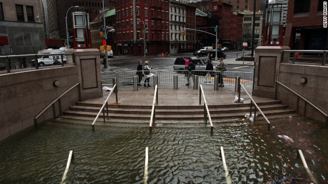 Water floods the Plaza Shops in New York, in the wake of Superstorm Sandy, on Tuesday, October 30. 