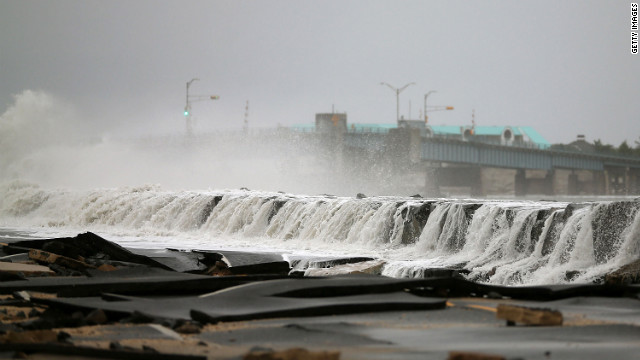 Heavy surf buckles Ocean Avenue in Avalon, New Jersey, on Tuesday.