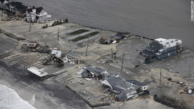 Aerial images from the U.S. Coast Guard show the coastline in Brigantine, New Jersey, on Tuesday. Sandy struck land near Atlantic City, New Jersey, around high tide Monday night. 