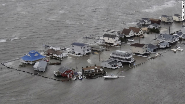 Homes are flooded Tuesday in Tuckerton, New Jersey. President Barack Obama signed major disaster declarations for New Jersey and New York, clearing the way for federal aid.