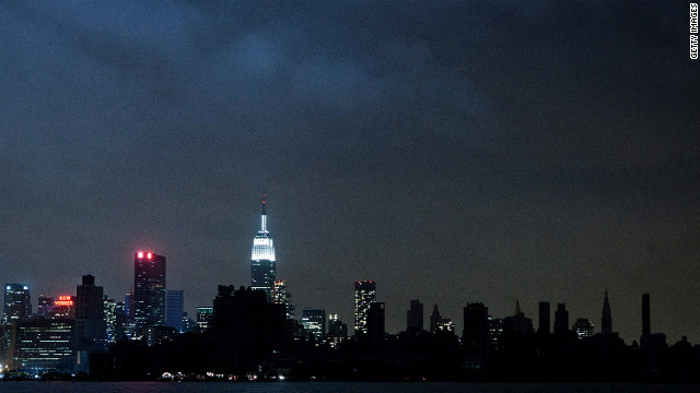 Much of the New York City skyline sits in darkness Tuesday evening after damage from Superstorm Sandy knocked out power. About 6.9 million customers are without power in 15 states and the District of Columbia, according to figures compiled by CNN from power companies. 