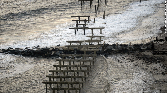Concrete piers are all that remain of the destroyed boardwalk in Atlantic City on Wednesday.
