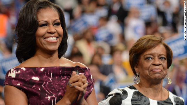 First lady Michelle Obama and her mother, Marian Robinson, at the 2012 Democratic convention.