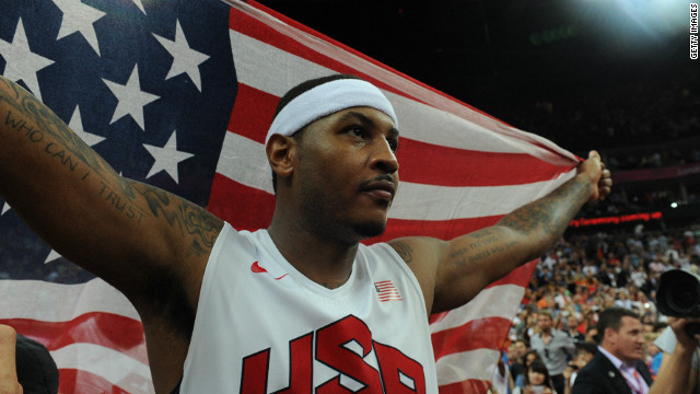 Basketballer Carmelo Anthony, seen here celebrating 2012 Olympic gold, is in no doubt as to who he can trust, helping Obama during a fund-raising day in New York in August. 