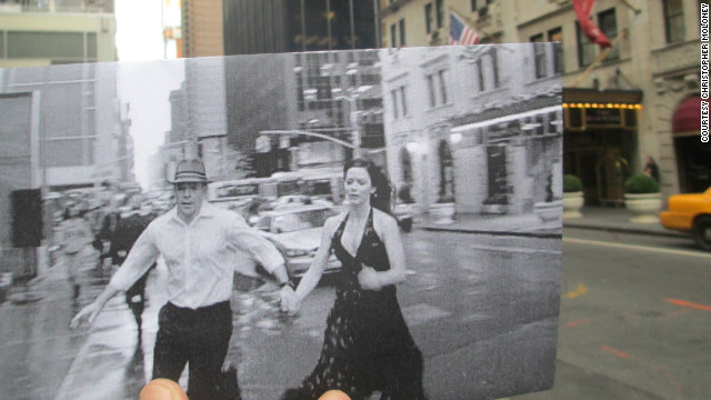 Matt Damon and Emily Blunt race past The Warwick Hotel at 54th Street and 6th Avenue in Manhattan. Film fans will recognize the hotel from the Jack Lemmon film "How to Murder Your Wife." In the background you can see the Hilton Hotel featured in "Michael Clayton" and "Malcolm X."