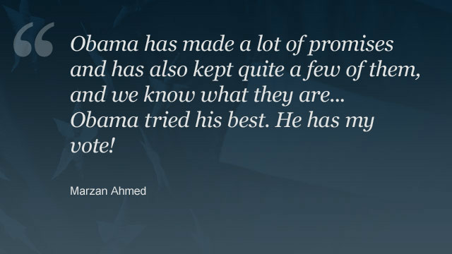 Commenter Marzan Ahmed explains why he is voting for Obama.