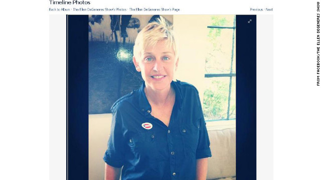 Ellen DeGeneres wished viewers of her daytime talk show a "Happy Election Day" on Facebook November 6, encouraging them to vote. 