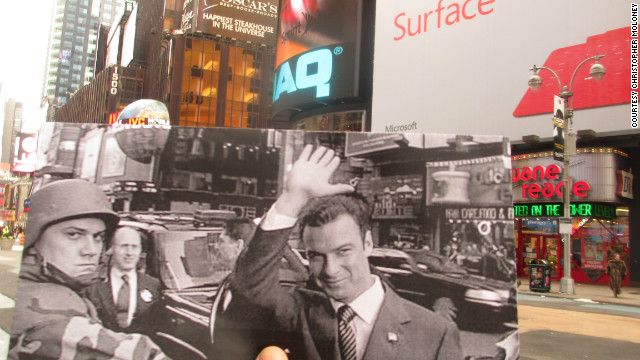 Rep. Raymond Shaw (Liev Schreiber) waves to supporters as he seeks the vice presidency. Fans of psychological thrillers will recognize the corner he's standing on -- Broadway and 43rd Street -- as the corner Tom Cruise runs past in the movie "Vanilla Sky."