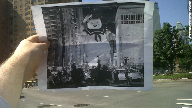 This summer, CNN writer Christopher Moloney (of "Erin Burnett OutFront") noticed that he had the same commute to work as the Stay Puft Marshmallow Man. Inspired, he printed off a black and white screen grab of the scene from "Ghostbusters" and snapped a photo. He posted it online, his friends and family loved it, and his blog FILMography was born.<br/><br/>