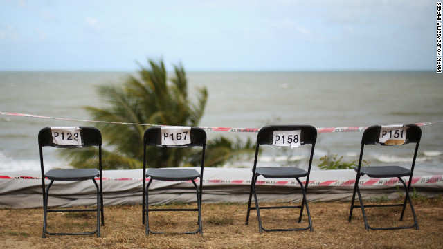 Reserved seats overlook the ocean to watch the total solar eclipse on Tuesday in Cairns.