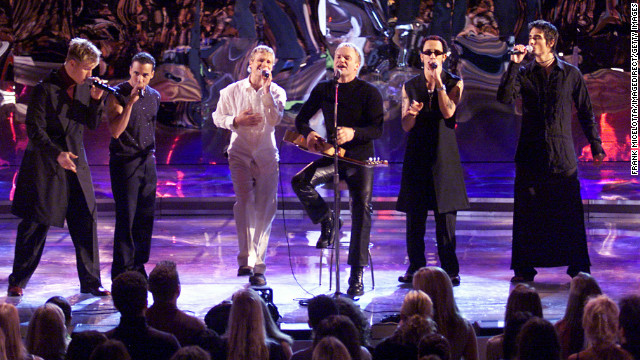 In 1996, the Backstreet Boys (shown here performing with Sting in 2000) released their debut album. "Backstreet's Back," "Millennium," "Black &amp; Blue," "Never Gone," "Unbreakable" and "This Is Us" followed. After parting with the group years ago, Kevin Richardson rejoined A. J. McLean, Howie Dorough, Brian Littrell and Nick Carter. They're currently working on a <a href='null'>new album</a> for 2013. In the meantime, check out BSB's new holiday song, <a href='null'>"It's Christmas Time Again."</a>