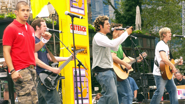 Erik-Michael Estrada, Jacob Underwood, Trevor Penick, Dan Miller and Ashley Parker Angel of the group O-Town perform in 2002. The group, which came to be thanks to the first season of MTV's "Making the Band," is perhaps best known for the single "Liquid Dreams" in 2000.