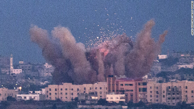 A picture taken from the southern Israeli town of Sderot shows smoke billowing from a spot targeted by an Israeli airstrike inside Gaza on Thursday. 