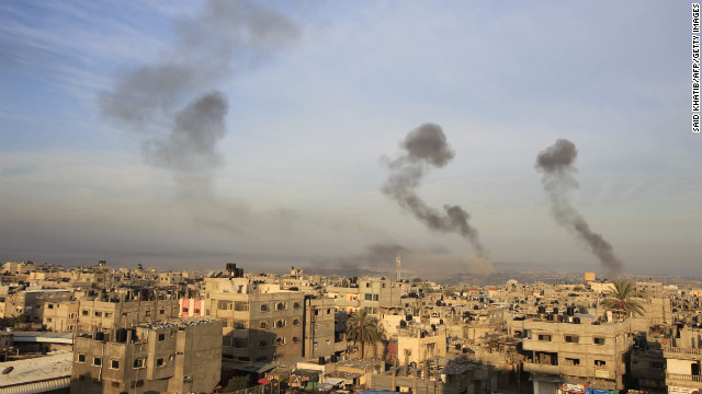 Smoke billows after Israeli airstrikes in southern Gaza on Wednesday.