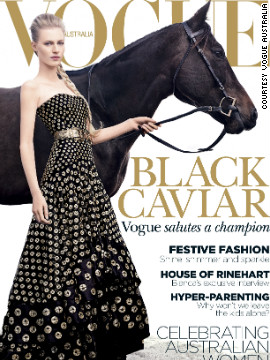 Champion thoroughbred Black Caviar appears on the December issue of Vogue Australia. It is the first time in the 53-year history of the magazine that a horse has featured on the front cover.