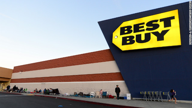 Black Friday shoppers line up outside a Best Buy store in Montebello, California.